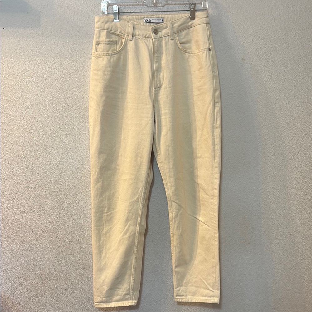 Zara Cream High-Waisted Jeans